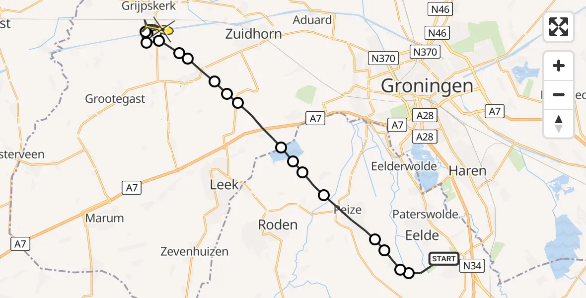 Routekaart van de vlucht: Lifeliner 4 naar Grijpskerk