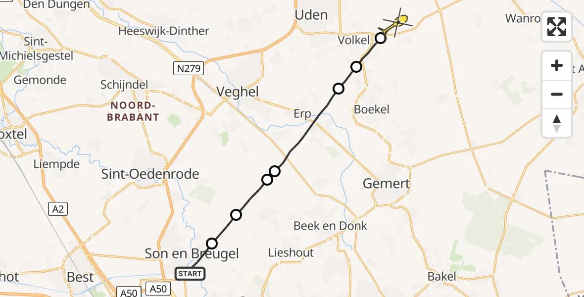 Routekaart van de vlucht: Lifeliner 3 naar Vliegbasis Volkel