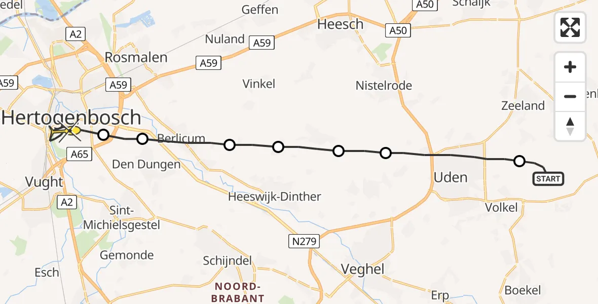 Routekaart van de vlucht: Lifeliner 3 naar 's-Hertogenbosch