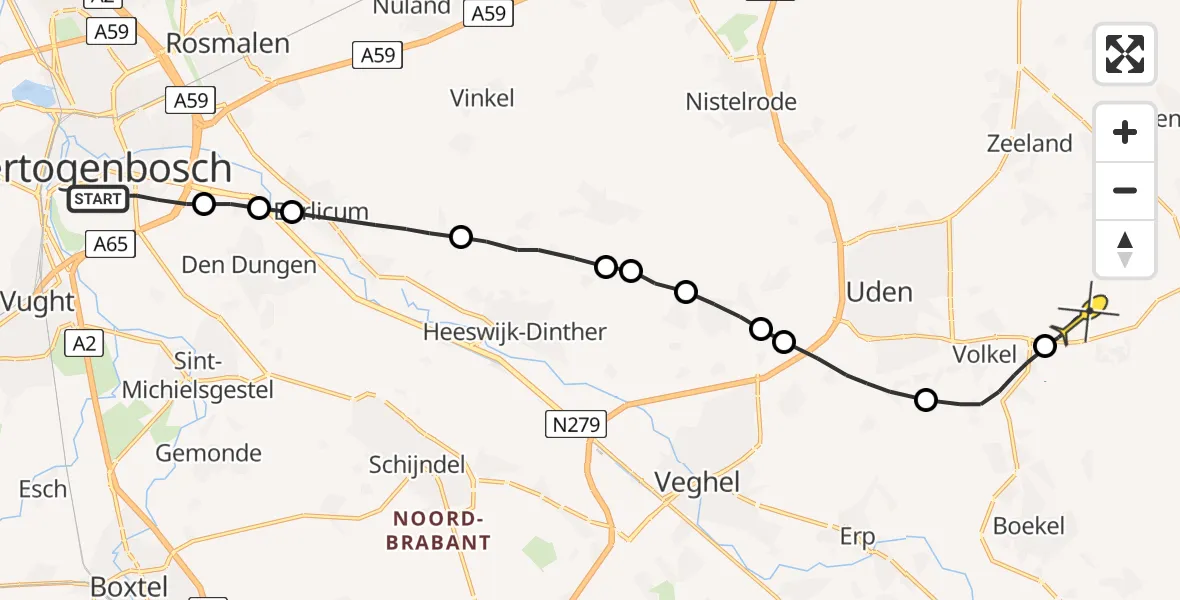 Routekaart van de vlucht: Lifeliner 3 naar Vliegbasis Volkel