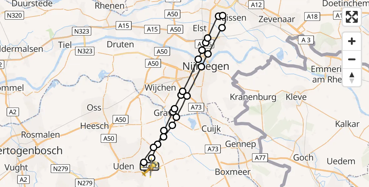 Vluchtroute Traumahelikopter Vliegbasis Volkel - Vliegbasis Volkel, 01 september 2022, 03:14