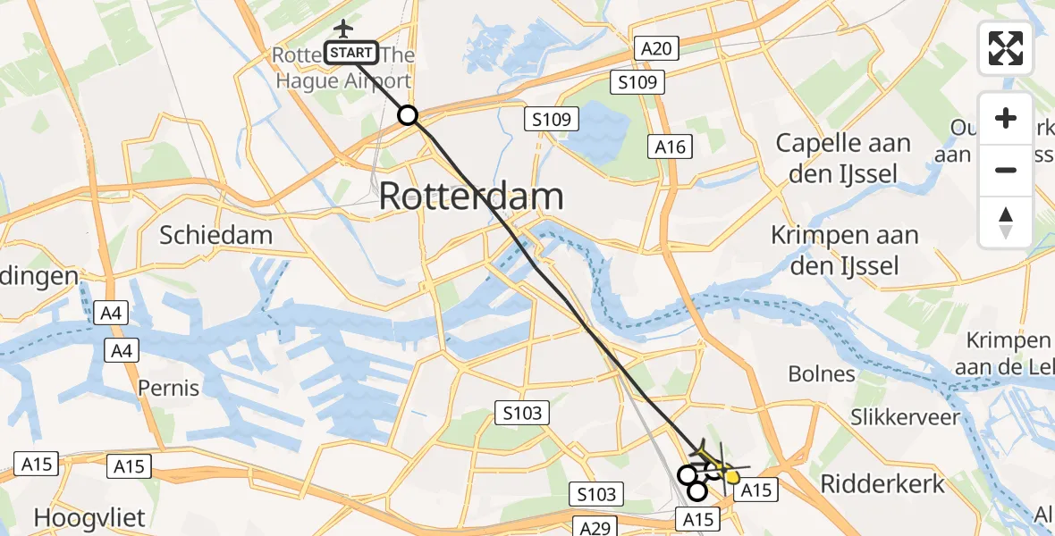 Routekaart van de vlucht: Lifeliner 2 naar Rotterdam