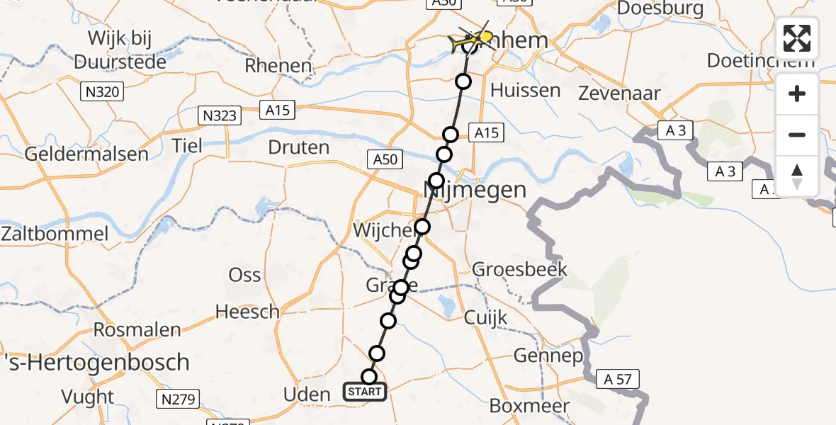 Routekaart van de vlucht: Lifeliner 3 naar Oosterbeek