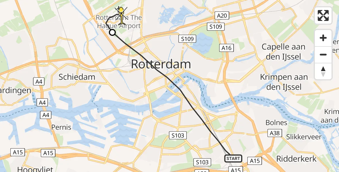 Routekaart van de vlucht: Lifeliner 2 naar Rotterdam The Hague Airport