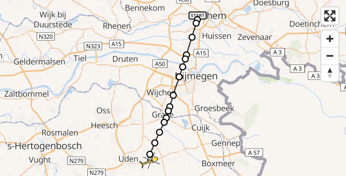 Routekaart van de vlucht: Lifeliner 3 naar Vliegbasis Volkel