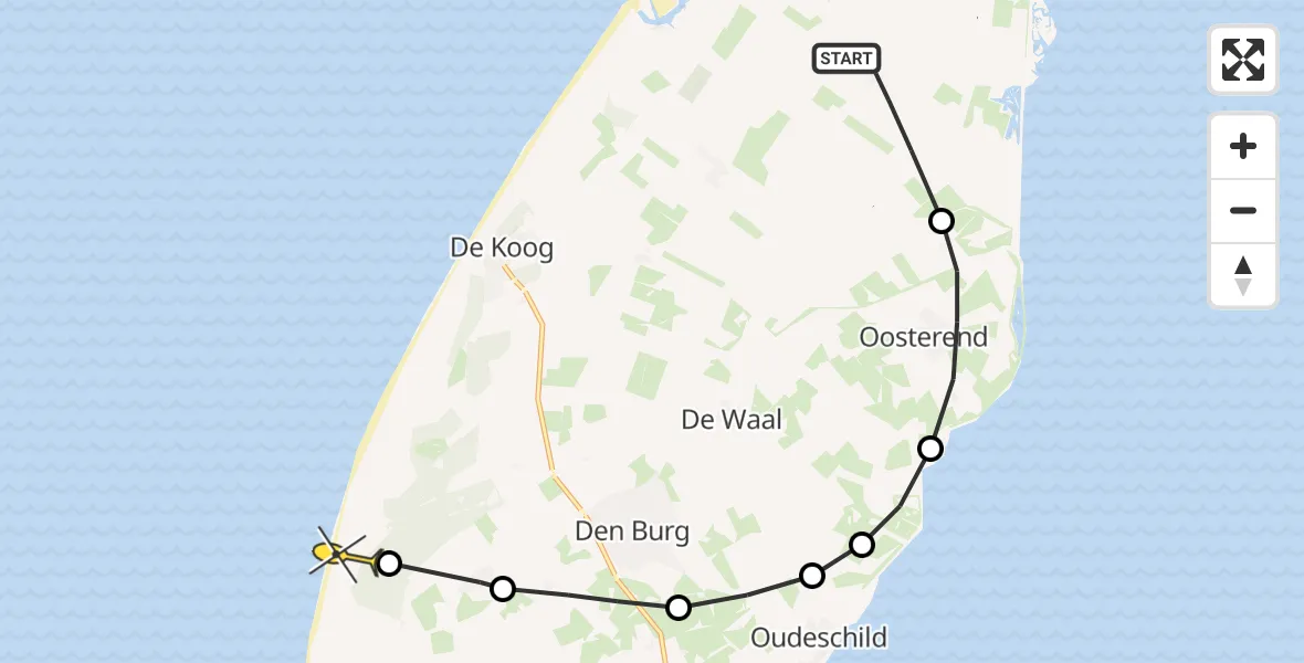 Routekaart van de vlucht: Politiehelikopter naar Den Burg