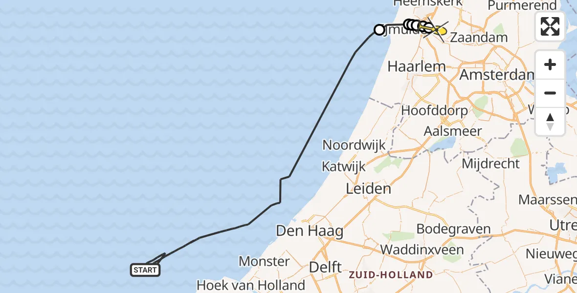 Routekaart van de vlucht: Politiehelikopter naar Assendelft