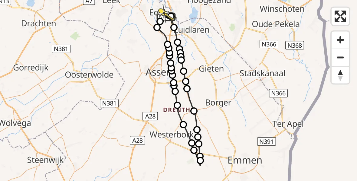 Routekaart van de vlucht: Lifeliner 4 naar Groningen Airport Eelde
