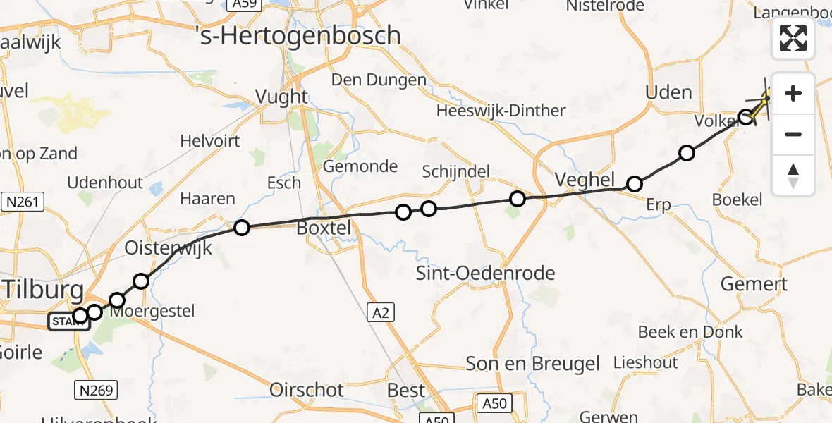 Routekaart van de vlucht: Lifeliner 3 naar Vliegbasis Volkel