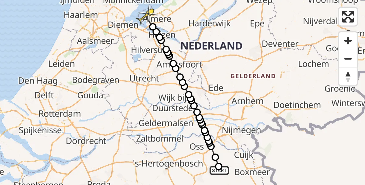 Routekaart van de vlucht: Lifeliner 3 naar Almere