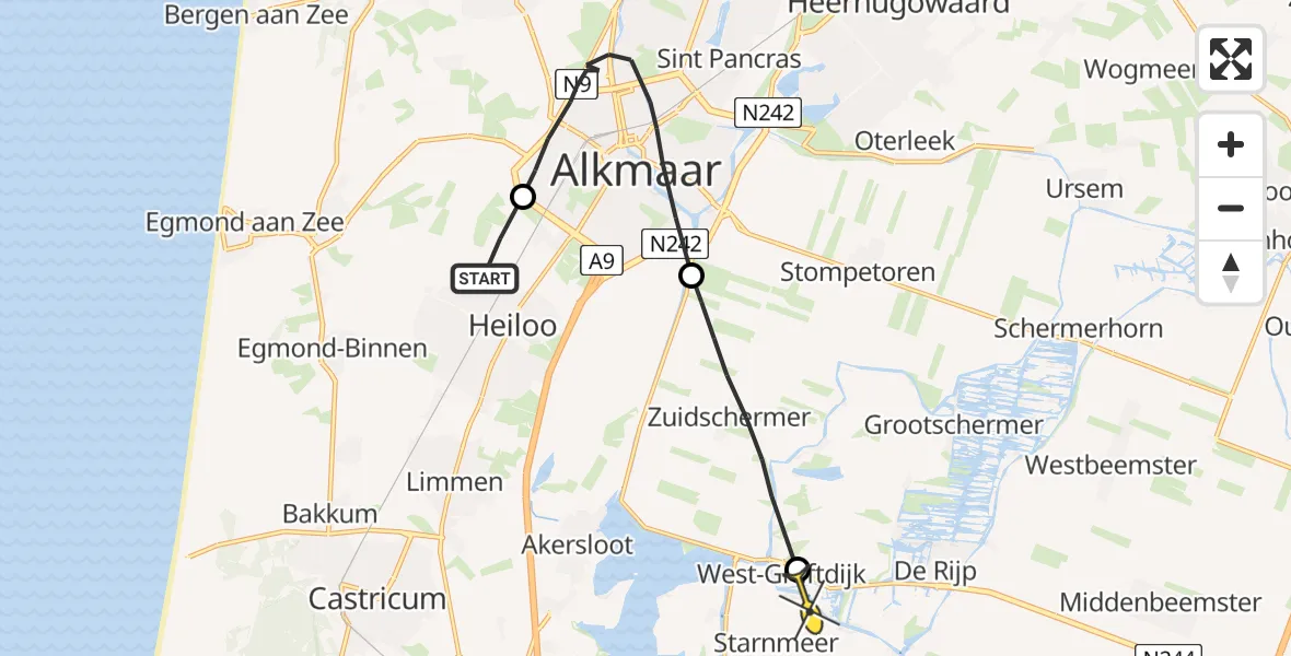 Routekaart van de vlucht: Politieheli naar Starnmeer