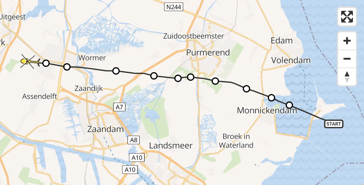 Routekaart van de vlucht: Ambulanceheli naar Assendelft