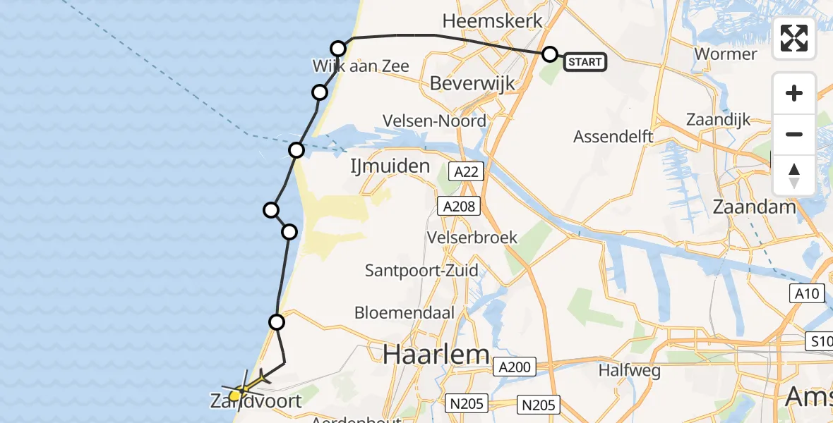 Routekaart van de vlucht: Ambulancehelikopter naar Zandvoort