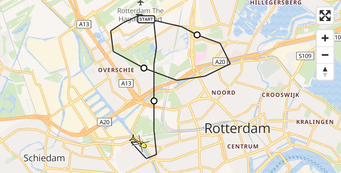 Routekaart van de vlucht: Lifeliner 2 naar Rotterdam