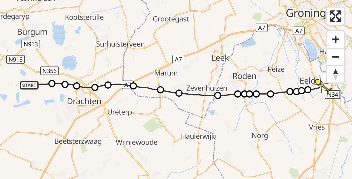 Routekaart van de vlucht: Lifeliner 4 naar Groningen Airport Eelde