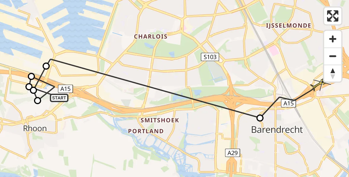 Routekaart van de vlucht: Politiehelikopter naar Ridderkerk