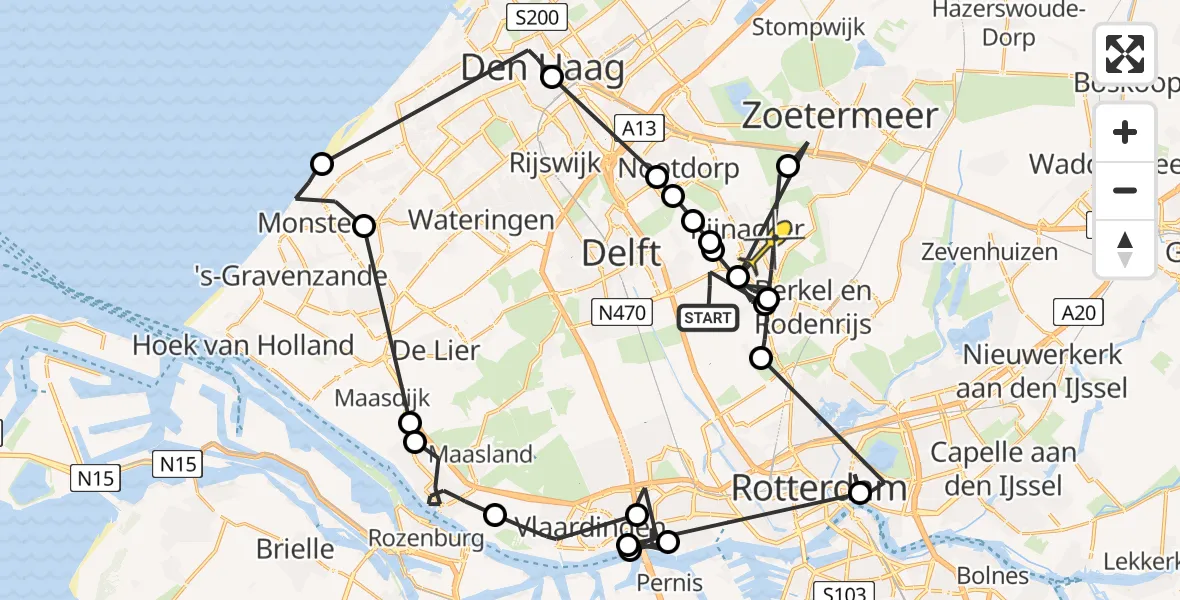 Routekaart van de vlucht: Politiehelikopter naar Pijnacker