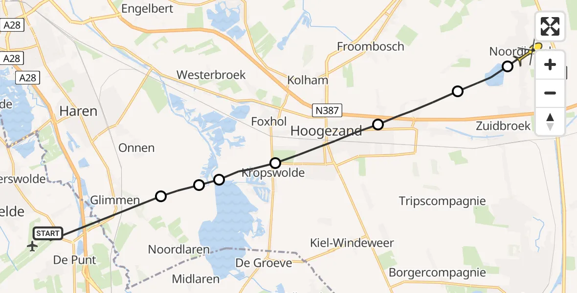 Routekaart van de vlucht: Lifeliner 4 naar Noordbroek