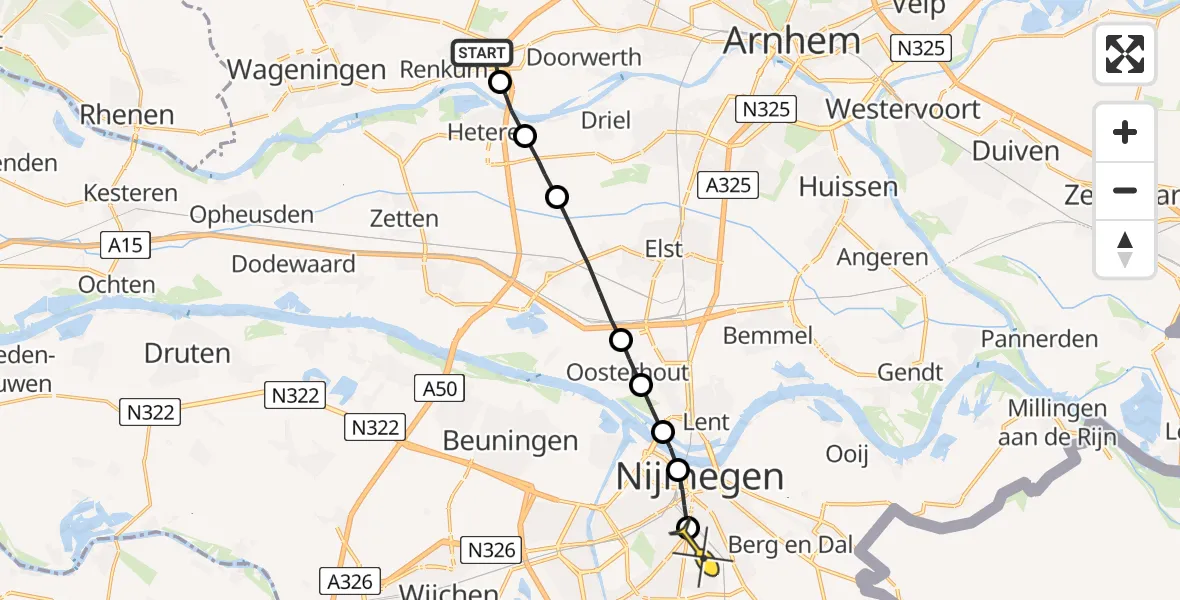 Routekaart van de vlucht: Lifeliner 3 naar Radboud Universitair Medisch Centrum