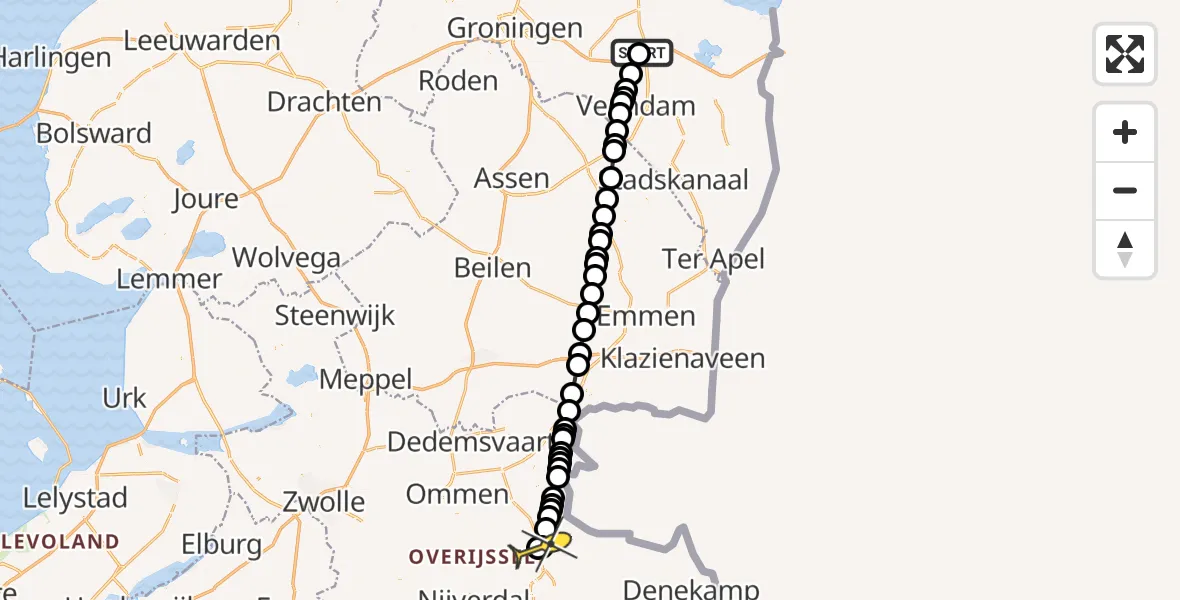 Routekaart van de vlucht: Lifeliner 4 naar Vriezenveen