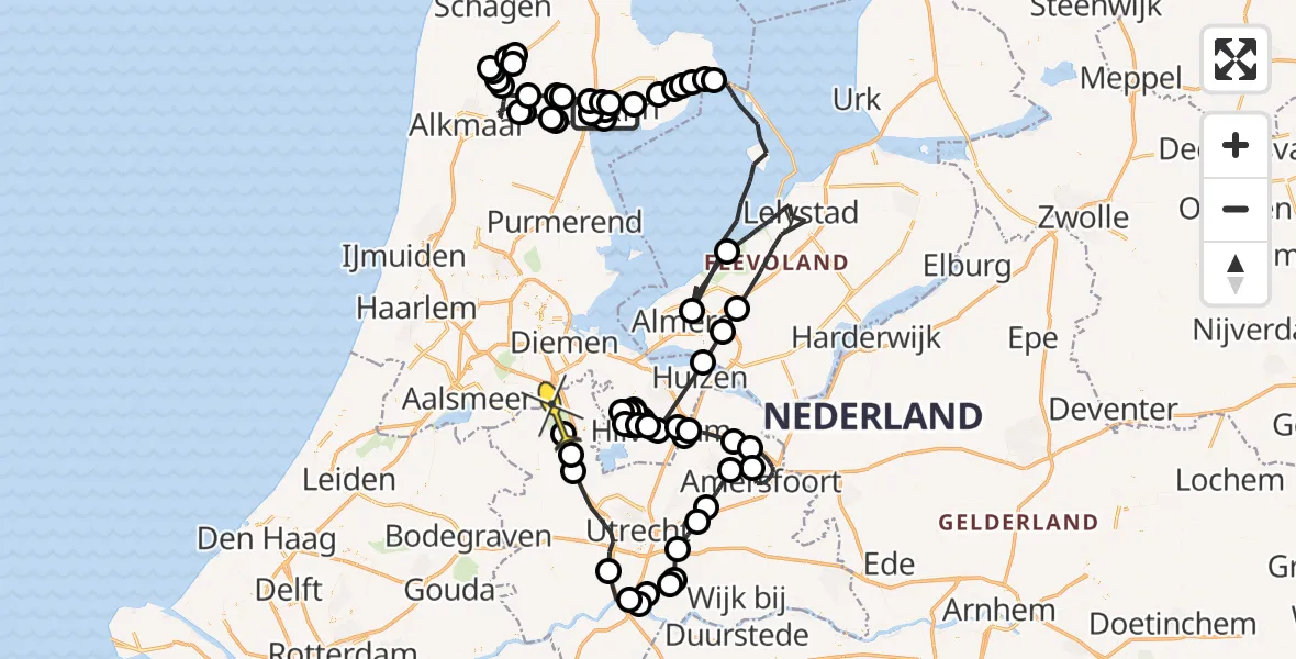 Routekaart van de vlucht: Politieheli naar Vinkeveen