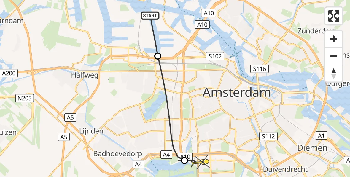 Routekaart van de vlucht: Lifeliner 1 naar VU Medisch Centrum Amsterdam