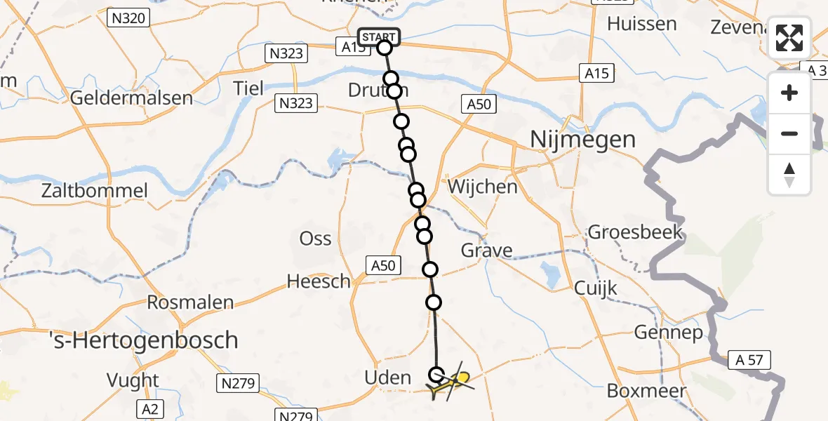 Routekaart van de vlucht: Lifeliner 2 naar Vliegbasis Volkel