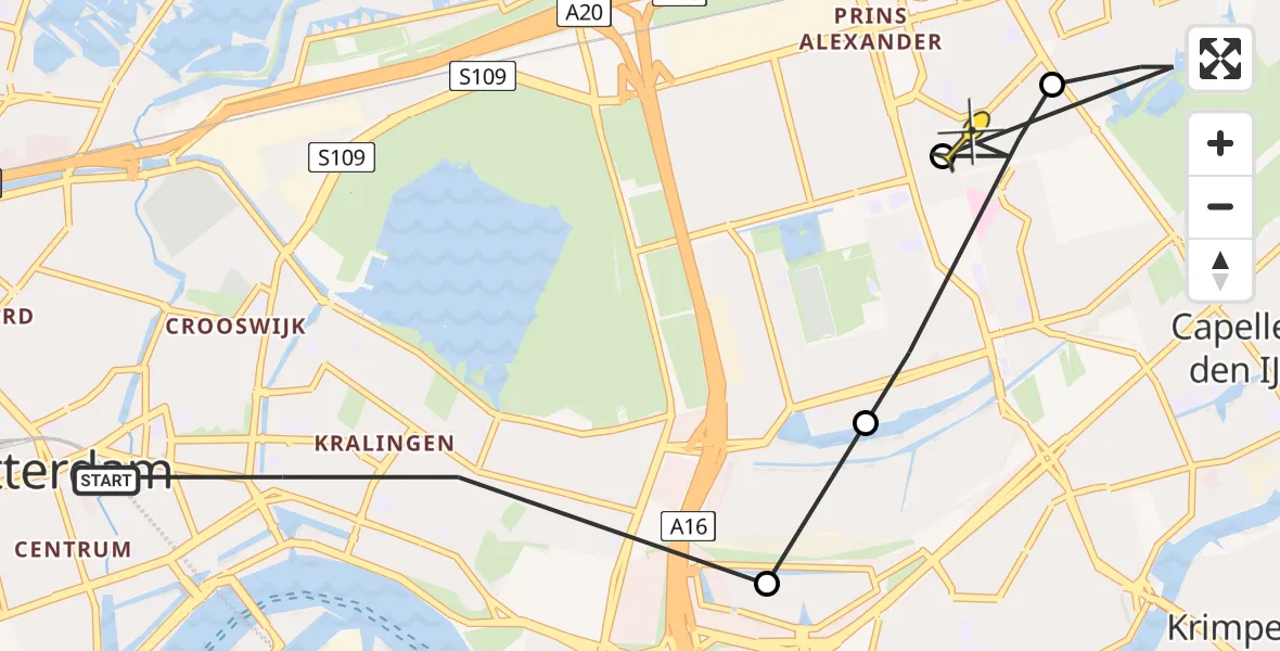 Vluchtroute Politiehelikopter van Rotterdam naar Rotterdam