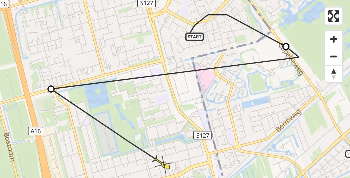 Vluchtroute Politiehelikopter van Rotterdam naar Rotterdam