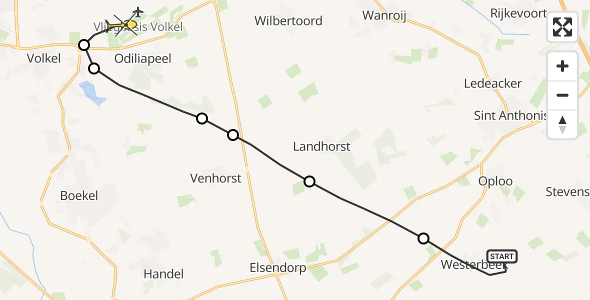 Routekaart van de vlucht: Lifeliner 3 naar Vliegbasis Volkel