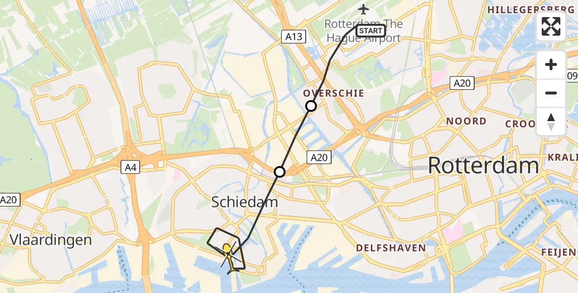 Routekaart van de vlucht: Lifeliner 2 naar Schiedam