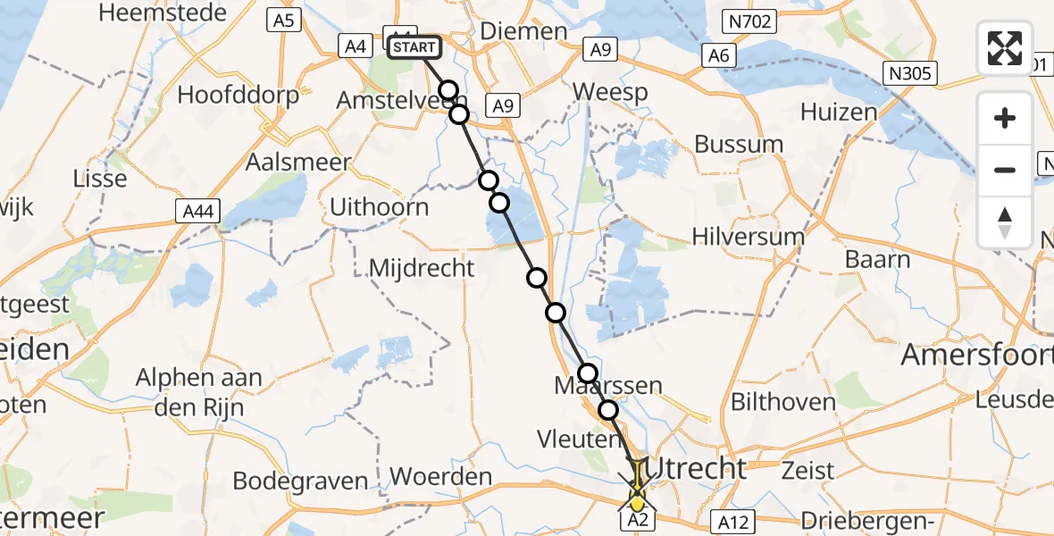 Routekaart van de vlucht: Lifeliner 1 naar Utrecht