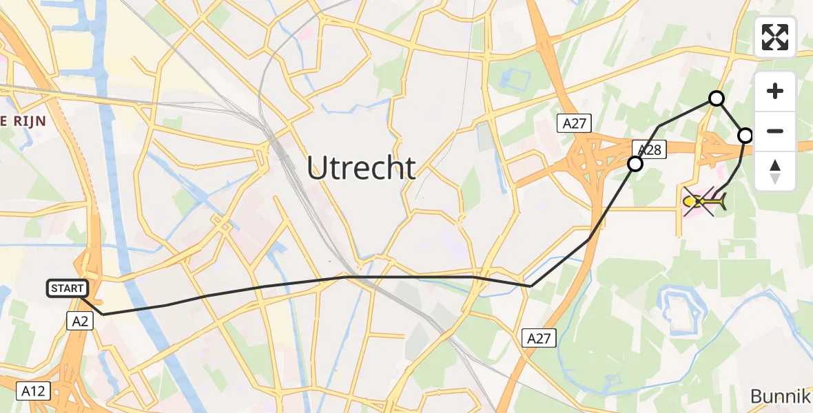 Routekaart van de vlucht: Lifeliner 1 naar Universitair Medisch Centrum Utrecht