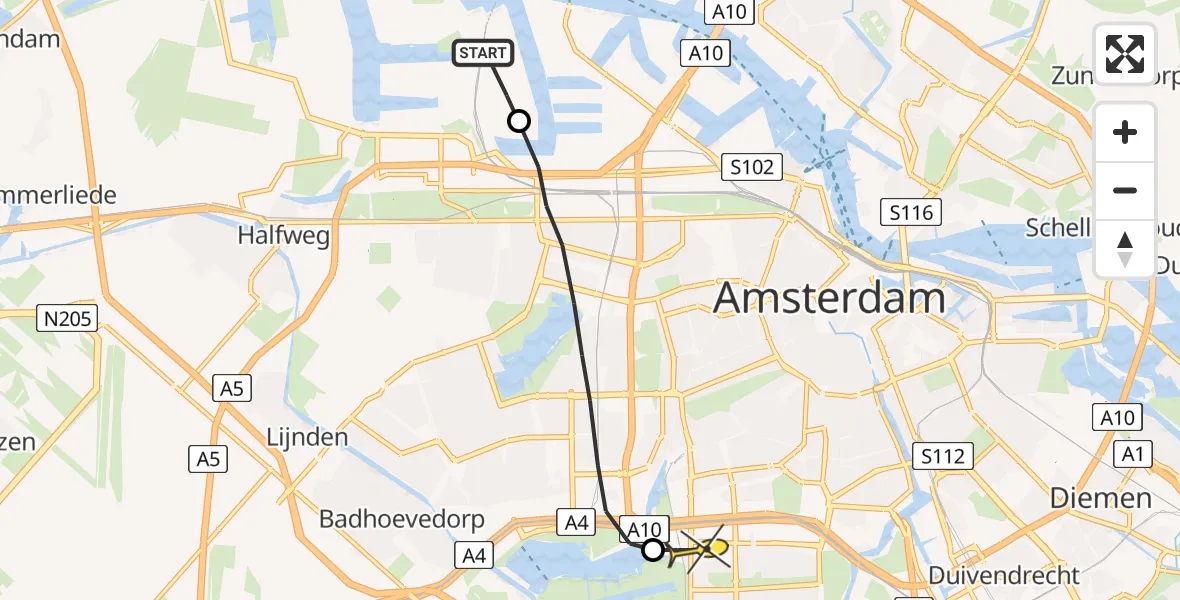 Routekaart van de vlucht: Lifeliner 1 naar VU Medisch Centrum Amsterdam