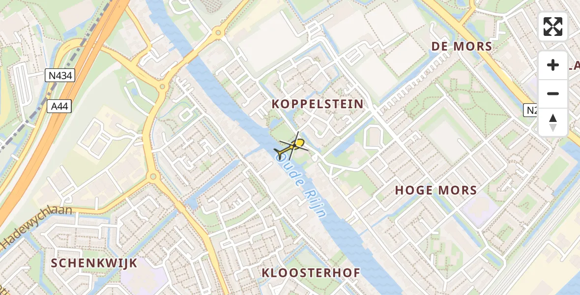 Vluchtroute Traumahelikopter van Leiden naar Leiden