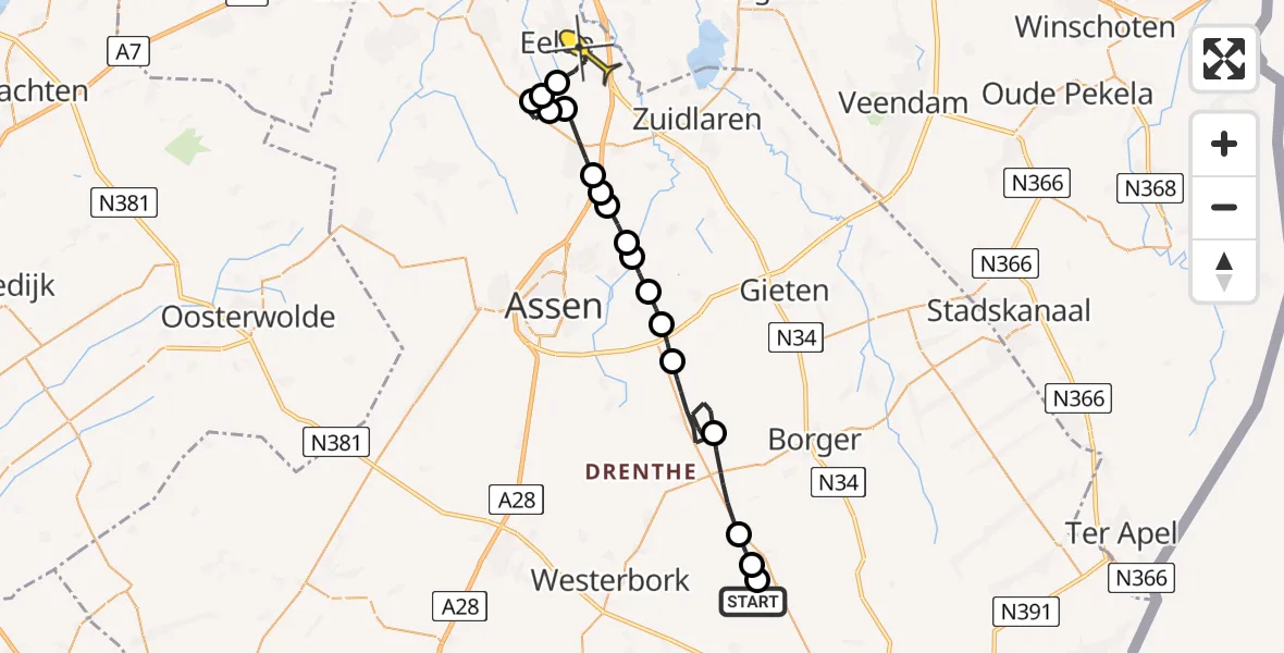 Routekaart van de vlucht: Lifeliner 4 naar Groningen Airport Eelde