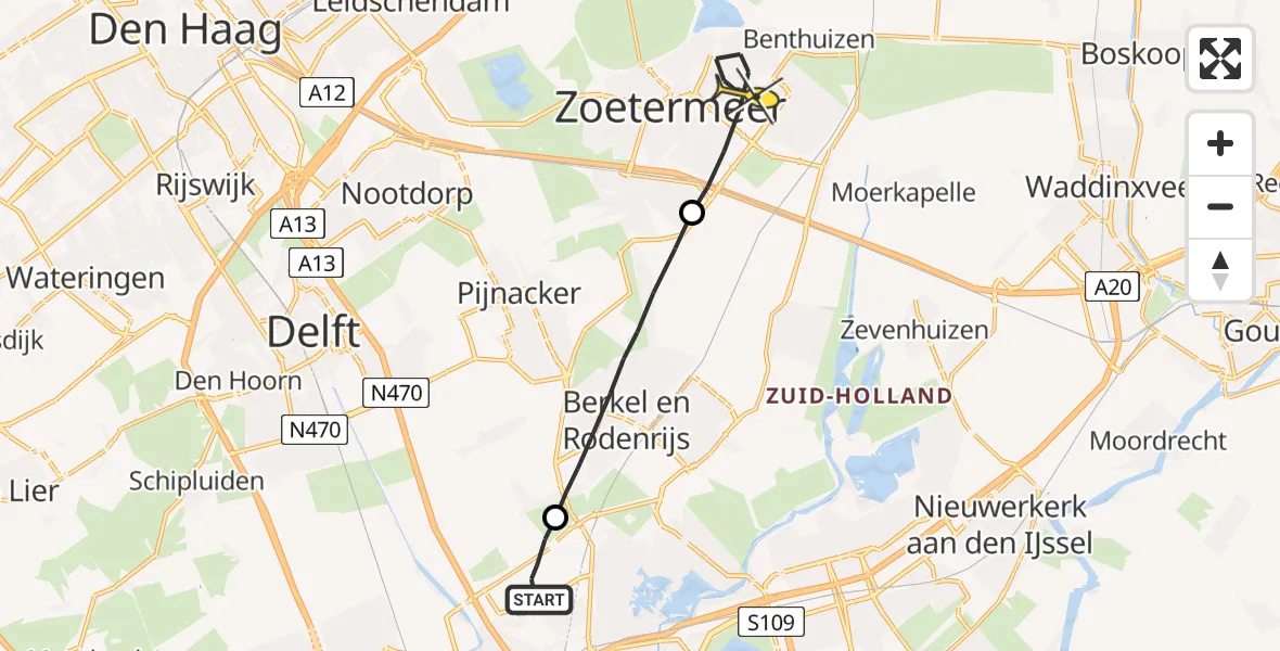 Routekaart van de vlucht: Lifeliner 2 naar Zoetermeer