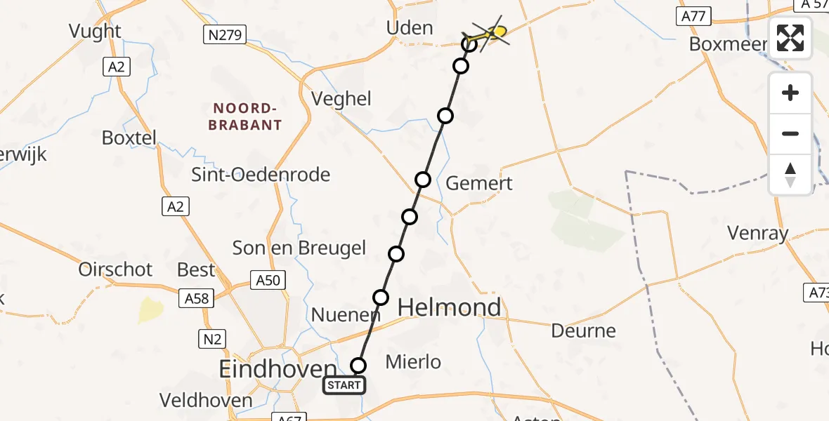 Routekaart van de vlucht: Lifeliner 3 naar Vliegbasis Volkel