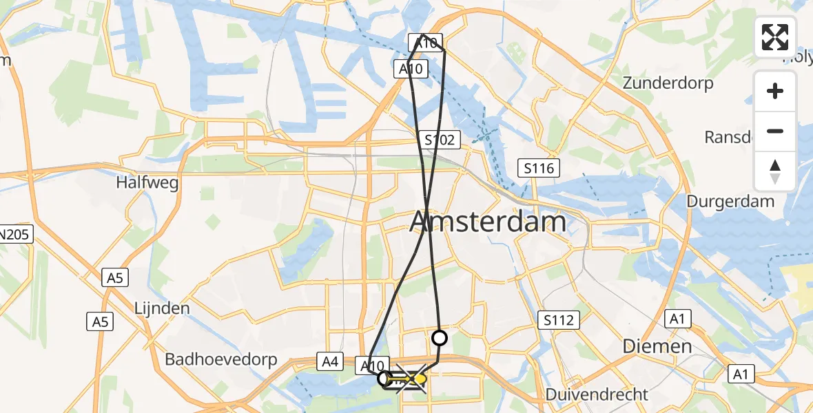 Routekaart van de vlucht: Lifeliner 1 naar VU Medisch Centrum Amsterdam