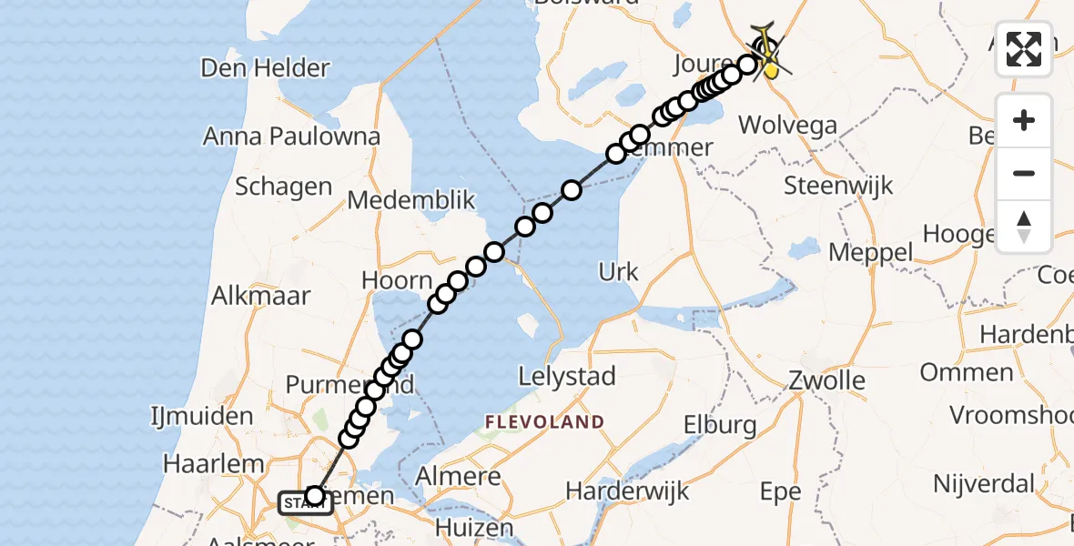 Routekaart van de vlucht: Lifeliner 1 naar Heerenveen