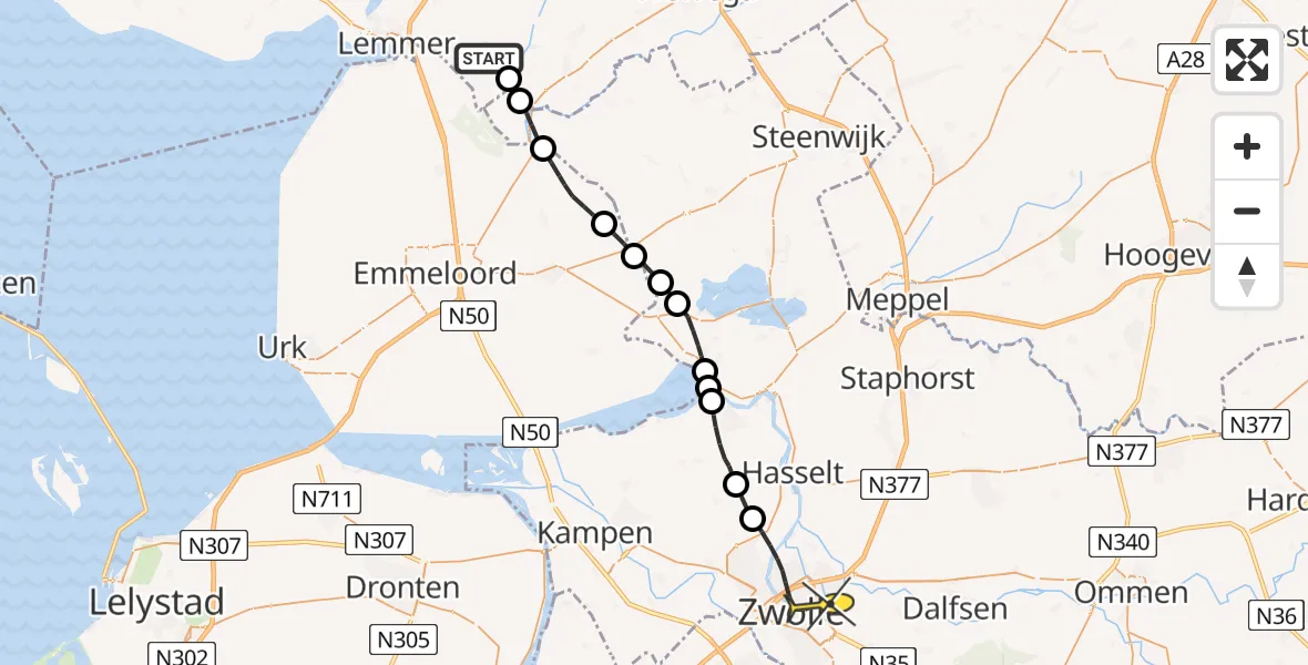 Routekaart van de vlucht: Lifeliner 4 naar Zwolle