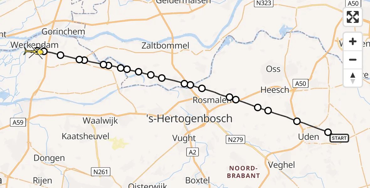 Routekaart van de vlucht: Lifeliner 3 naar Werkendam