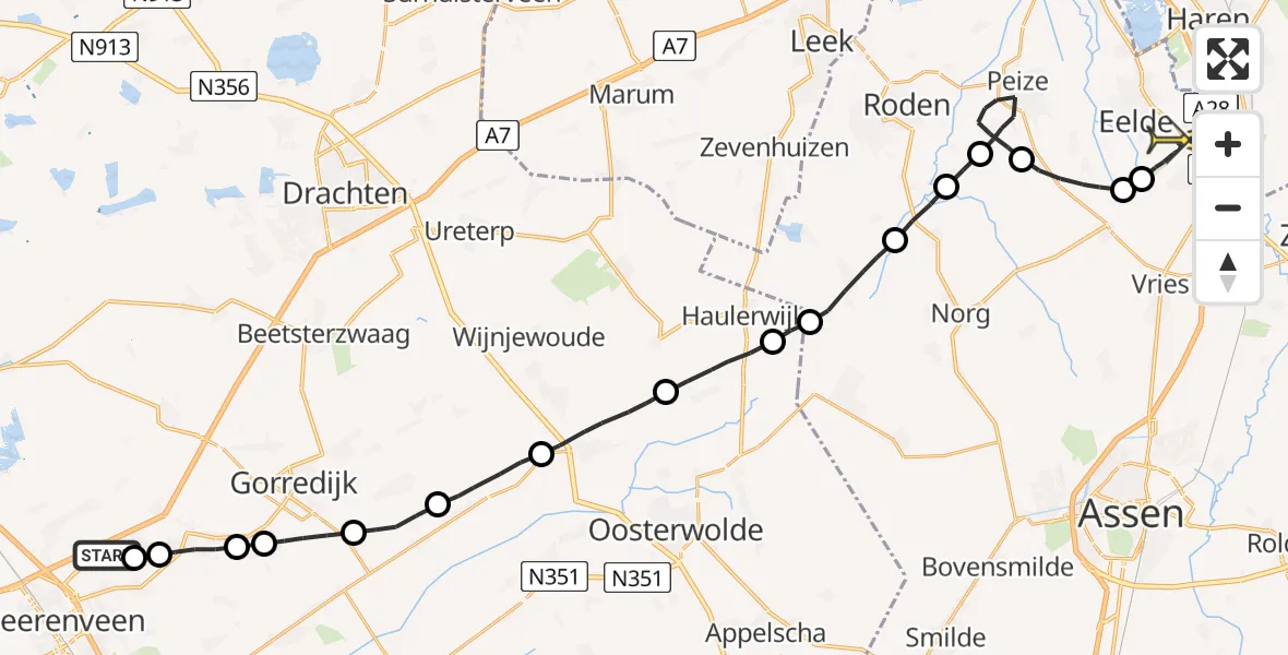 Routekaart van de vlucht: Lifeliner 1 naar Groningen Airport Eelde