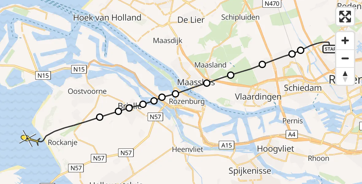 Routekaart van de vlucht: Lifeliner 2 naar Rockanje