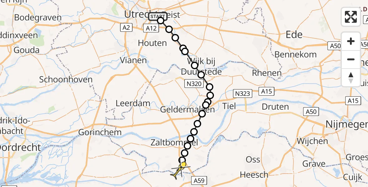 Routekaart van de vlucht: Lifeliner 3 naar Hedel