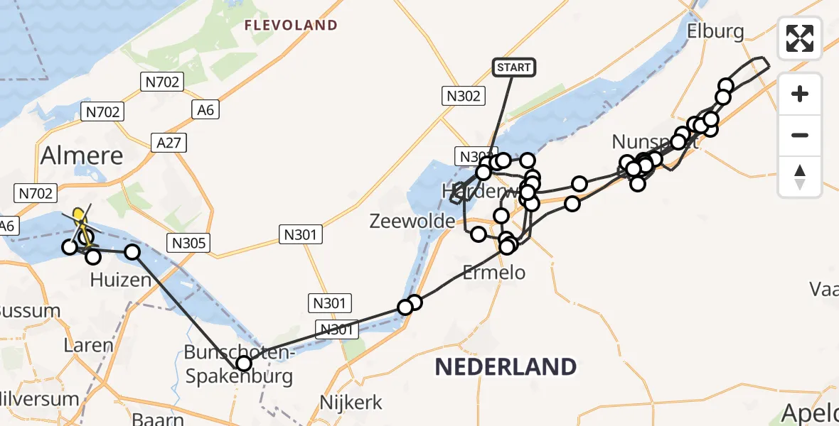 Routekaart van de vlucht: Politieheli naar Almere