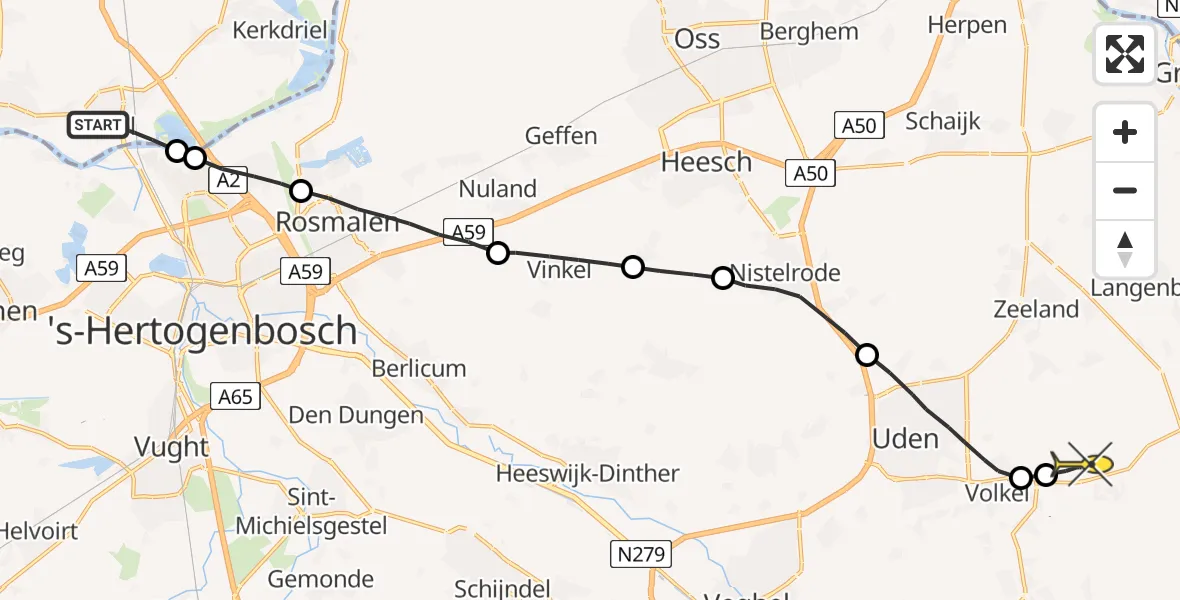 Routekaart van de vlucht: Lifeliner 3 naar Vliegbasis Volkel