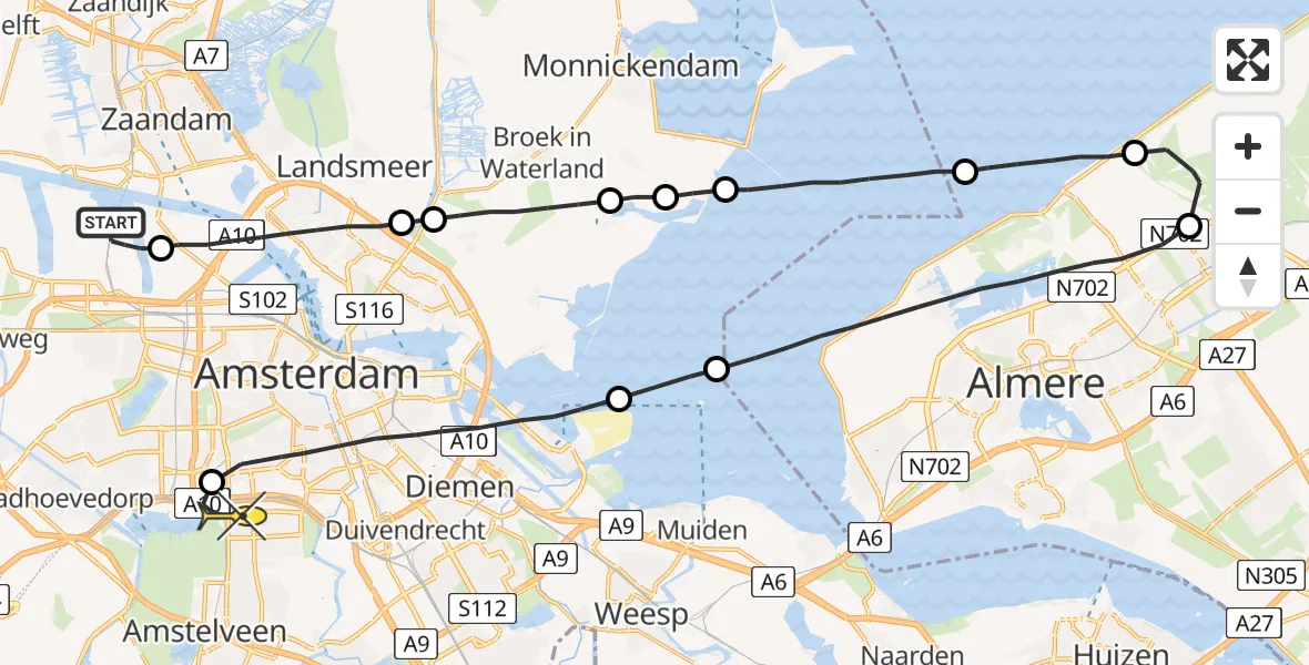 Routekaart van de vlucht: Lifeliner 1 naar VU Medisch Centrum Amsterdam