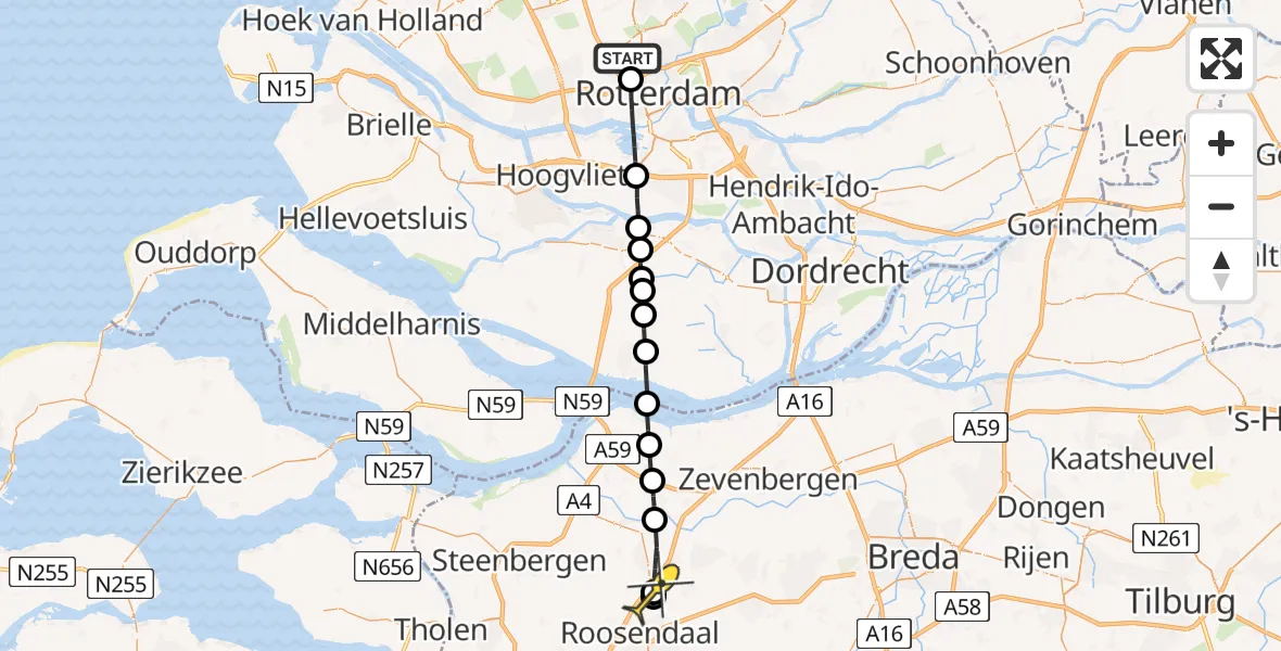 Routekaart van de vlucht: Lifeliner 2 naar Oud Gastel
