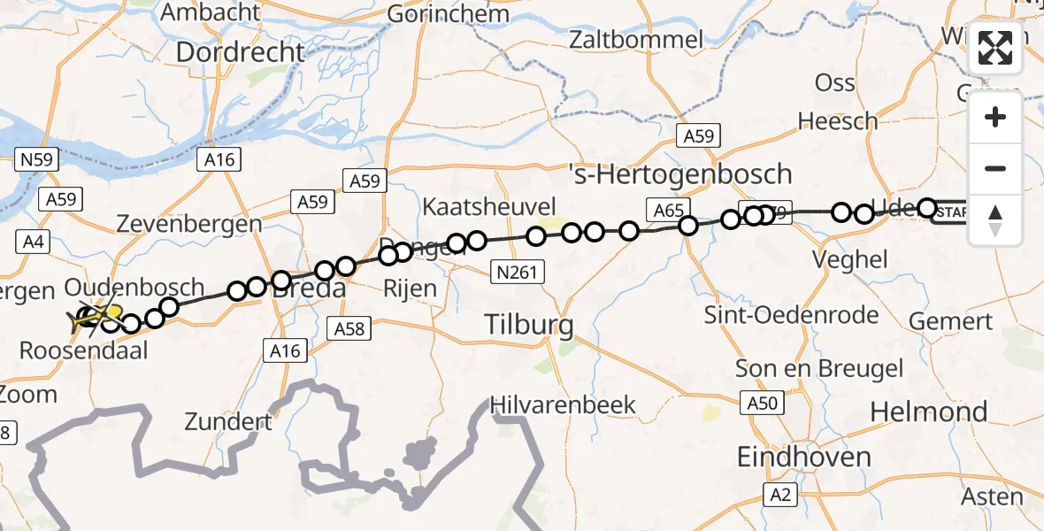 Routekaart van de vlucht: Lifeliner 3 naar Oud Gastel